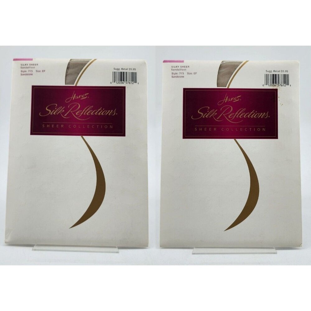 x2 Hanes Silk Reflection Silky Sheer Sandalfoot Pantyhose Style 715 Sandstone EF